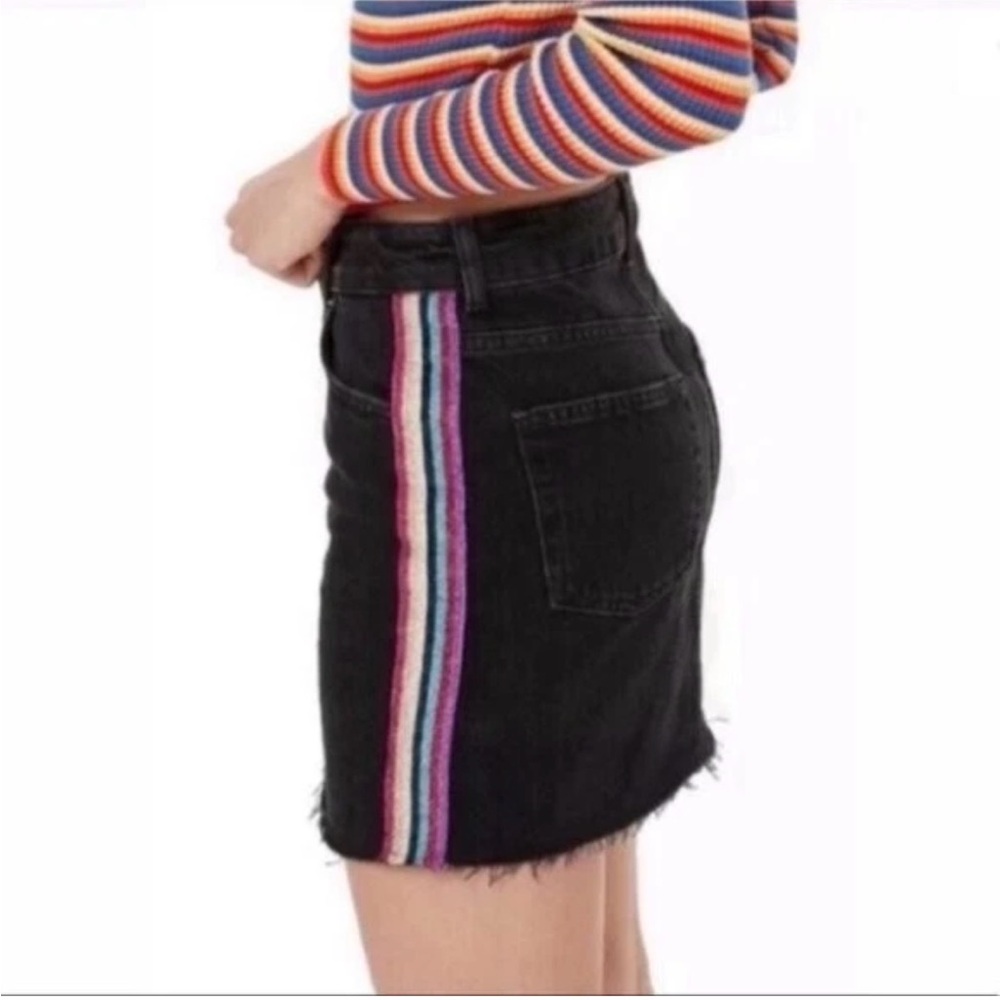 Topshop Moto Black Denim Skirt with Metallic Rainbow Stripe